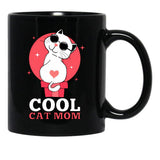 Cool Cat Mom Black Coffee Mug, Gift Coffee Mug - Black