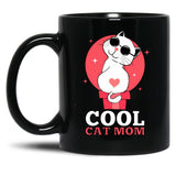 Cool Cat Mom Black Coffee Mug, Gift Coffee Mug