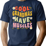 Cool Grandmas Have Muscles Groovy Vintage T-Shirt - Navy