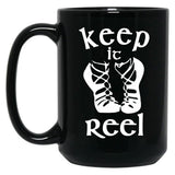 Cool Keep It Reel Irish Dance Design Black Coffee Mug, Gift Coffee Mug