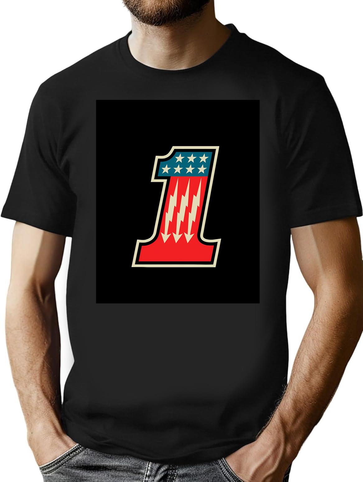 Cool Number One 1 T-Shirt - Retro Graphic Tee for Men & Women - Black