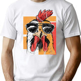 Cool Rooster Wearing Sunglasses Retro Vintage Chicken Tee - White