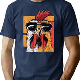 Cool Rooster Wearing Sunglasses Retro Vintage Chicken Tee - Navy
