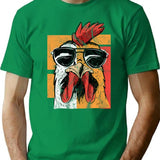Cool Rooster Wearing Sunglasses Retro Vintage Chicken Tee - Green