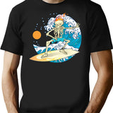 Cool Vintage Surfing Skeleton T-Shirt - Retro Graphic Casual Tee - Black