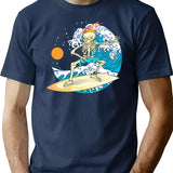 Cool Vintage Surfing Skeleton T-Shirt - Retro Graphic Casual Tee - Navy
