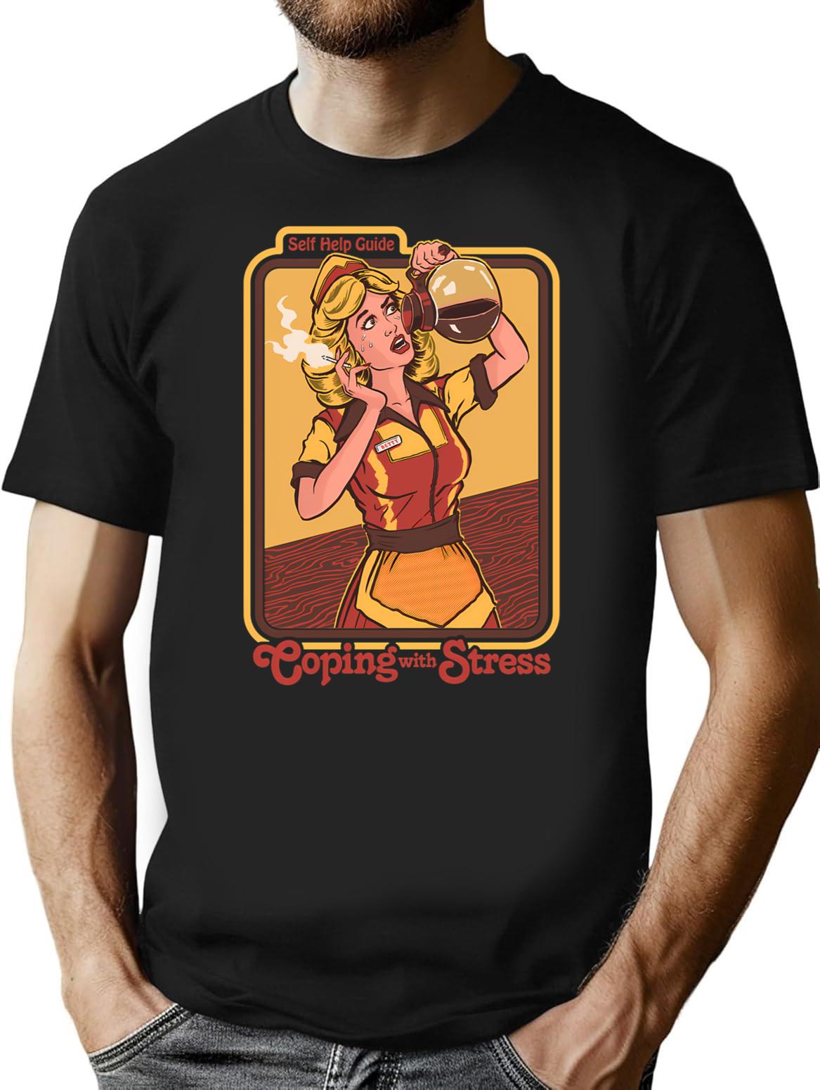 Coping With Stress T-Shirt - Retro Graphic Tee for Men & Women - Black