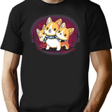 Corgi Cerberus T-Shirt - Retro Graphic Tee for Men & Women - Black