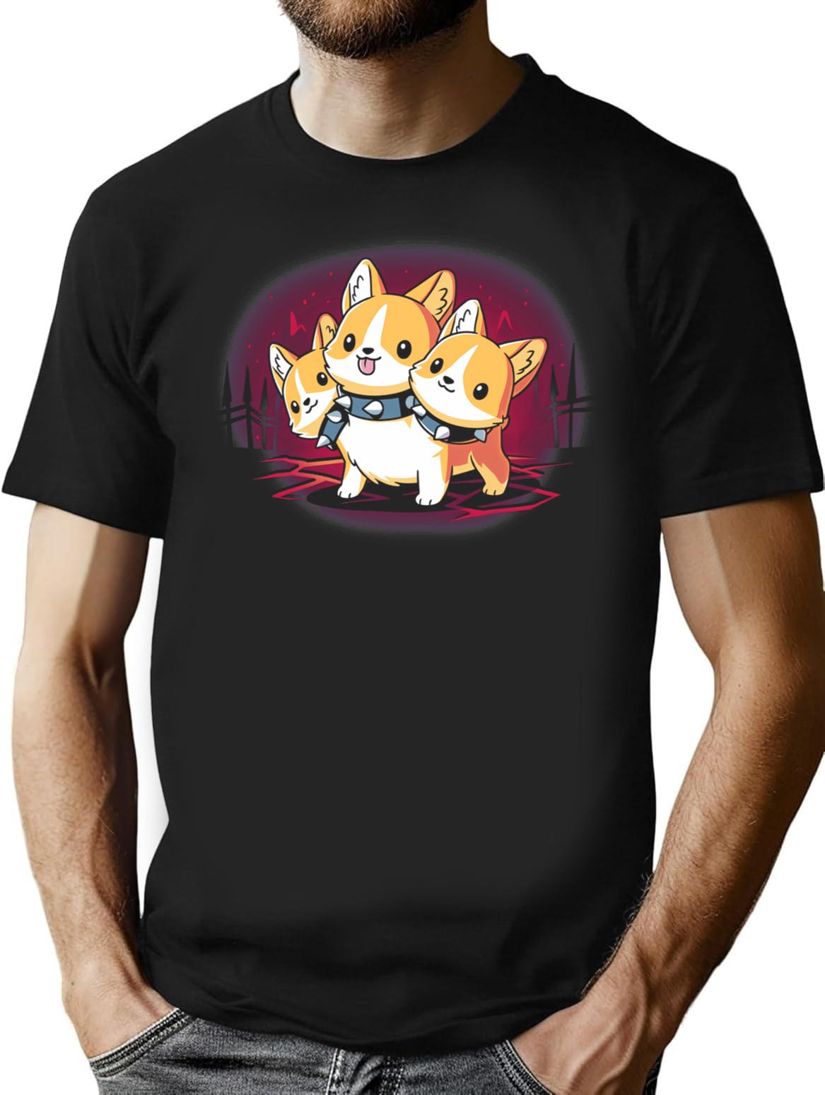Corgi Cerberus T-Shirt - Retro Graphic Tee for Men & Women - Black