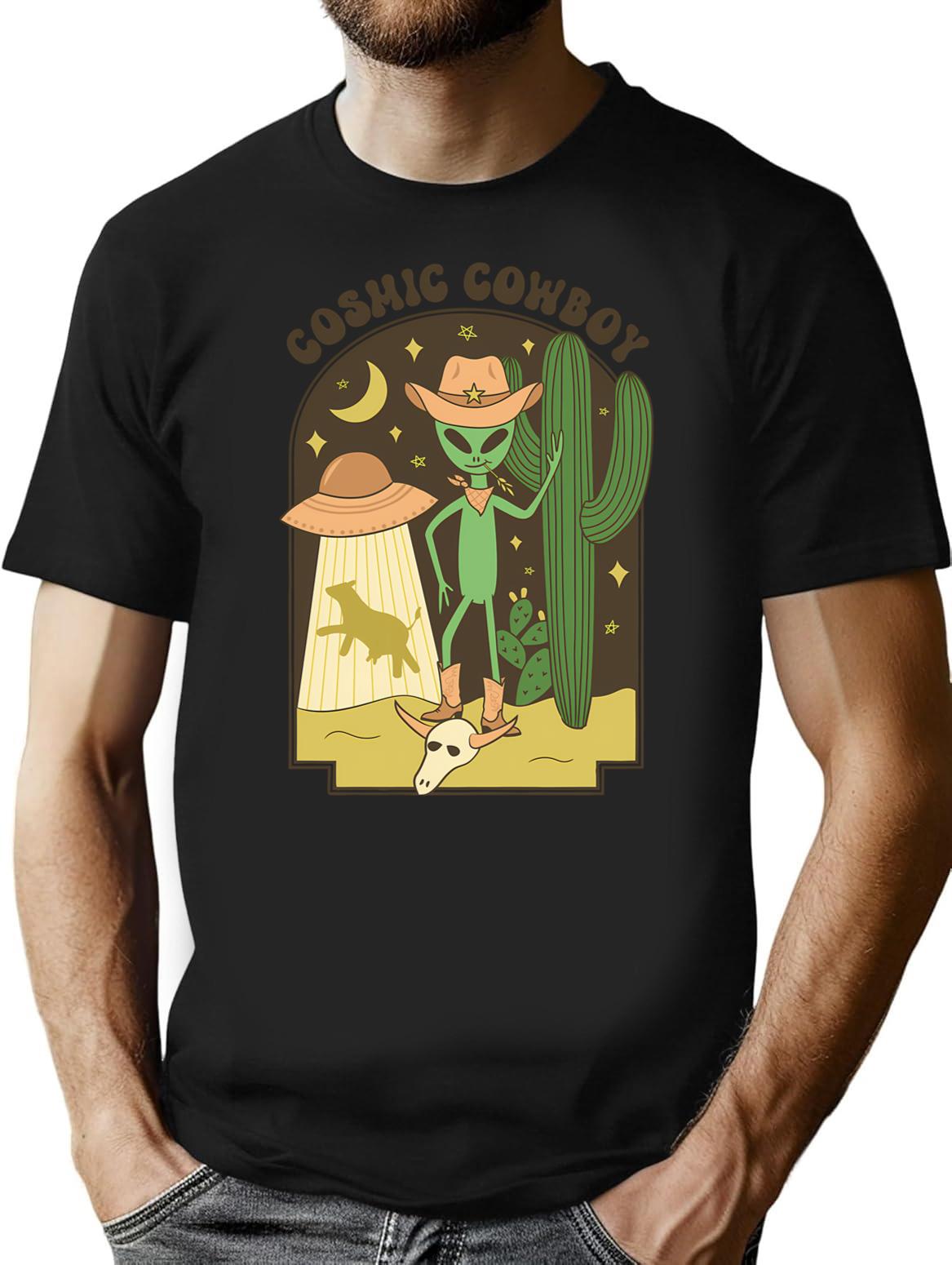 Cosmic Cowboy T-Shirt - Retro Graphic Tee for Men & Women - Black