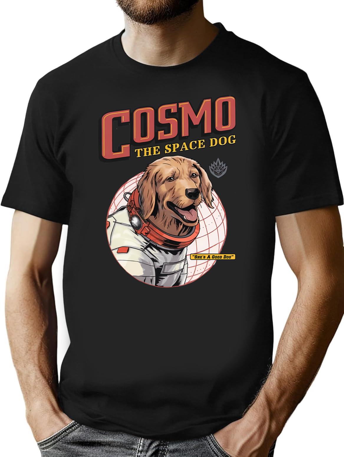Cosmo The Space Dog T-Shirt - Retro Graphic Tee for Men & Women - Black