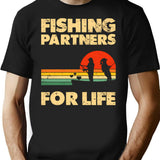 Couples Fishing Tees Retro Vintage Fishing Partners For Life - Black