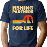Couples Fishing Tees Retro Vintage Fishing Partners For Life - Navy