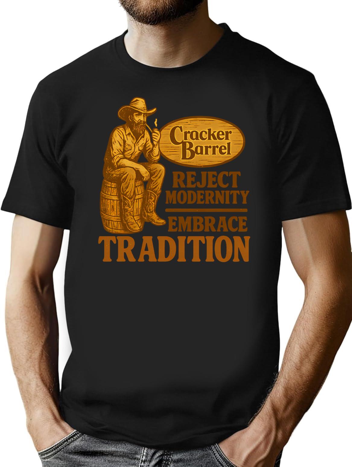 Cracker Barrel - Embrace Tradition T-Shirt - Retro Graphic Tee for Men & Women - Black