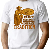 Cracker Barrel - Embrace Tradition T-Shirt - Retro Graphic Tee for Men & Women - White