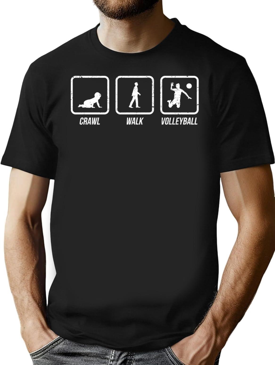 Crawl Walk Volleyball Funny Volleyball Player T-Shirt - Black
