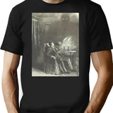 Creepy Etching Illustration - A Man Reels From An Evil Shadow T-Shirt - Black