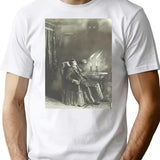 Creepy Etching Illustration - A Man Reels From An Evil Shadow T-Shirt - White