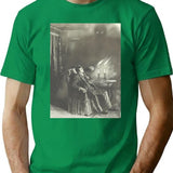 Creepy Etching Illustration - A Man Reels From An Evil Shadow T-Shirt - Green