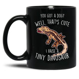 Crested Gecko Tiny Dinosaur Black Coffee Mug, Gift Coffee Mug