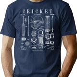 Cricket Cricketer Batsman Bowler Vintage Sports Patent Print T-Shirt - Navy