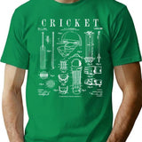 Cricket Cricketer Batsman Bowler Vintage Sports Patent Print T-Shirt - Green