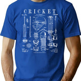 Cricket Cricketer Batsman Bowler Vintage Sports Patent Print T-Shirt - Blue