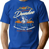 Crocodile Dundee Outback Survival School T-Shirt - Retro Graphic Tee for Men & Women - Blue