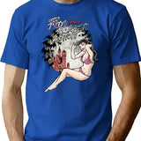 Crypt's Moon Screen Lotion T-Shirt - Retro Graphic Tee for Men & Women - Blue