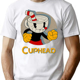 Cuphead Circle Shadow Profile Vintage T-Shirt - Retro Graphic Casual Tee - White