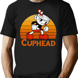 Cuphead Vintage Sunset T-Shirt - Retro Graphic Casual Tee - Black
