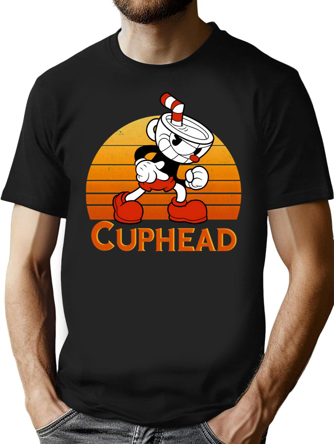 Cuphead Vintage Sunset T-Shirt - Retro Graphic Casual Tee - Black