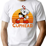 Cuphead Vintage Sunset T-Shirt - Retro Graphic Casual Tee - White