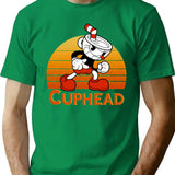 Cuphead Vintage Sunset T-Shirt - Retro Graphic Casual Tee - Green