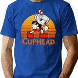 Cuphead Vintage Sunset T-Shirt - Retro Graphic Casual Tee - Blue