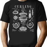 Curling Stone Player Curler Winter Sports Vintage Patent T-Shirt - Black