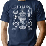 Curling Stone Player Curler Winter Sports Vintage Patent T-Shirt - Navy