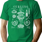Curling Stone Player Curler Winter Sports Vintage Patent T-Shirt - Green