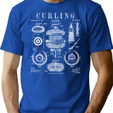 Curling Stone Player Curler Winter Sports Vintage Patent T-Shirt - Blue