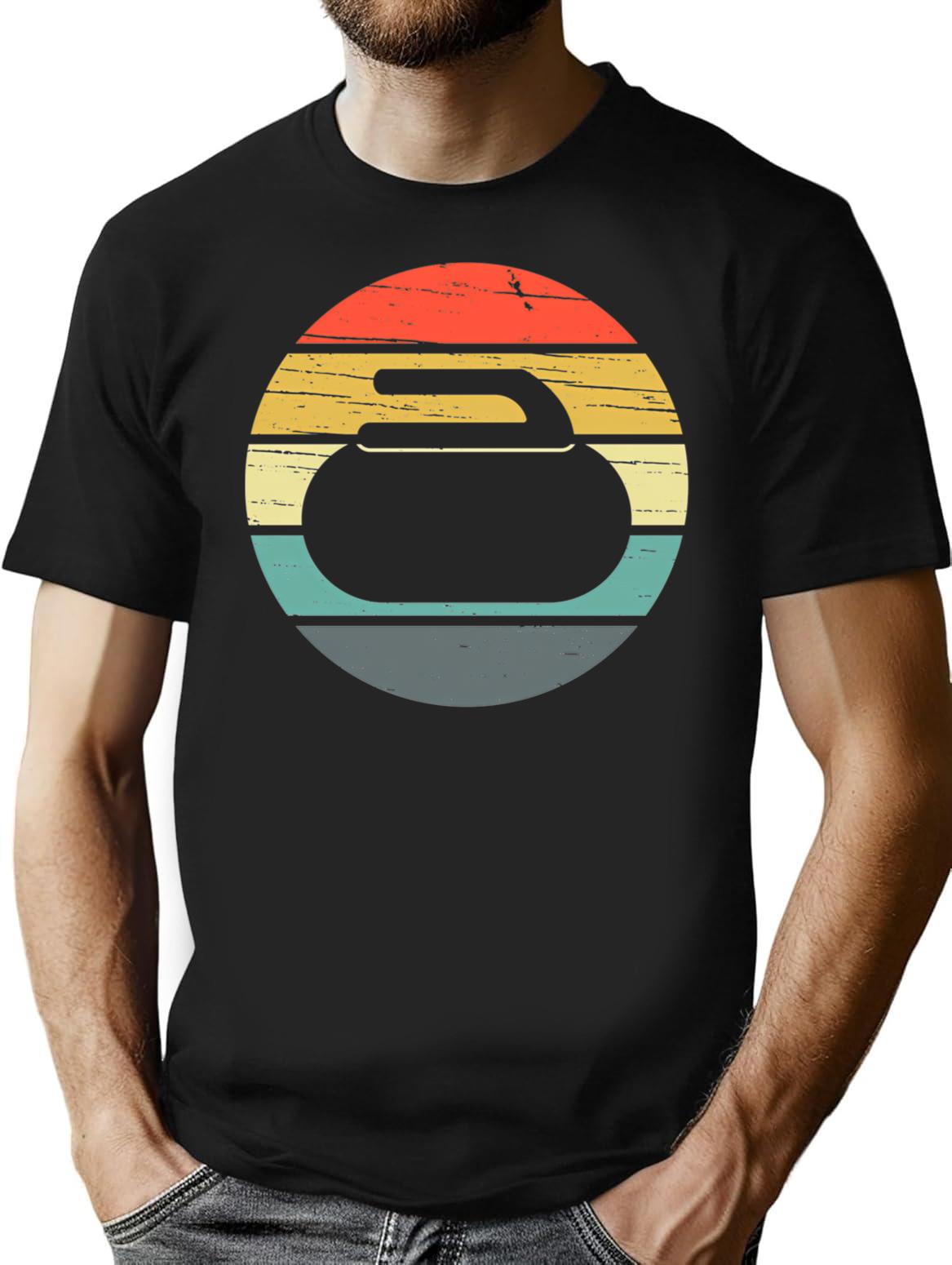 Curling Vintage Retro T-Shirt - Retro Graphic Casual Tee - Black