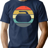 Curling Vintage Retro T-Shirt - Retro Graphic Casual Tee - Navy