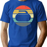 Curling Vintage Retro T-Shirt - Retro Graphic Casual Tee - Blue