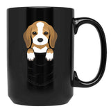 Cute Beagle Dog In Pocket Black Coffee Mug, Gift Coffee Mug - Black