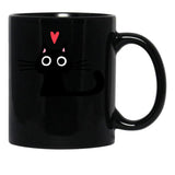 Cute Black Cat With Heart Black Coffee Mug, Gift Coffee Mug - Black