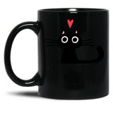 Cute Black Cat With Heart Black Coffee Mug, Gift Coffee Mug