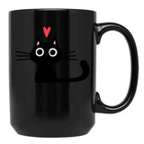 Cute Black Cat With Heart Black Coffee Mug, Gift Coffee Mug - Black