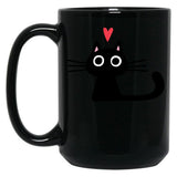 Cute Black Cat With Heart Black Coffee Mug, Gift Coffee Mug