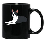 Cute Boston Terrier Illustration Black Coffee Mug, Gift Coffee Mug - Black