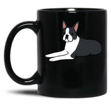 Cute Boston Terrier Illustration Black Coffee Mug, Gift Coffee Mug