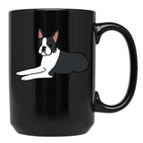 Cute Boston Terrier Illustration Black Coffee Mug, Gift Coffee Mug - Black